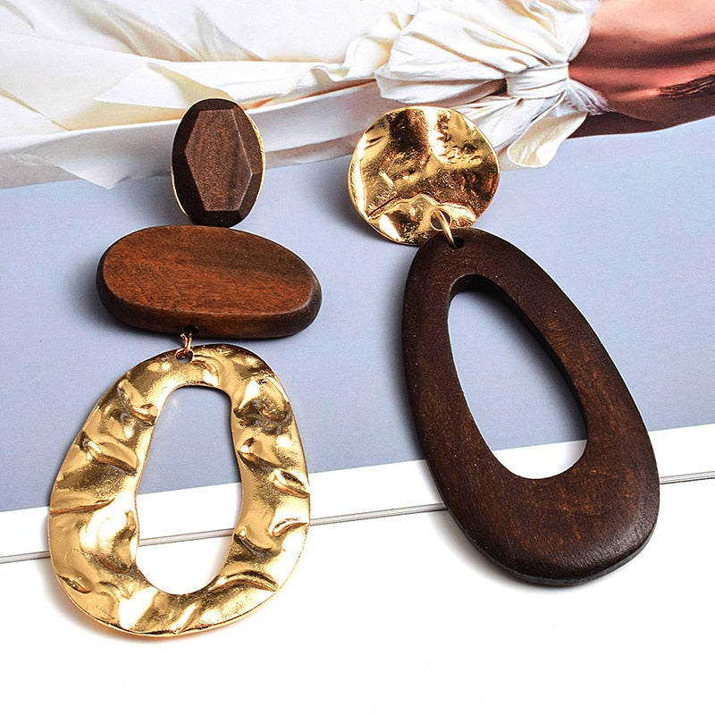 TEEK - Irregularly Wooden Big Drop Earrings JEWELRY theteekdotcom Gold  