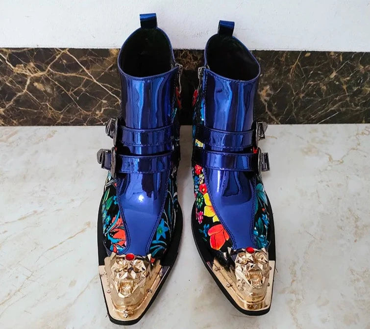 TEEK - Handmade Mens Boots Golden Toe Blue Leather Ankle Boots SHOES theteekdotcom   