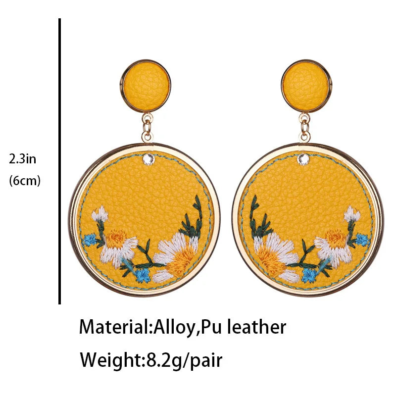 TEEK - Embroidered Flowers Round Dangle Earrings JEWELRY theteekdotcom
