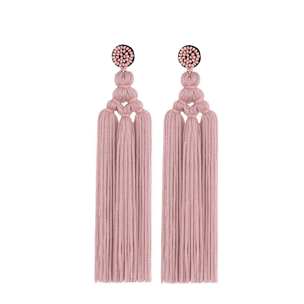 TEEK - Handmade Tassel Hang Earrings JEWELRY theteekdotcom Pink  