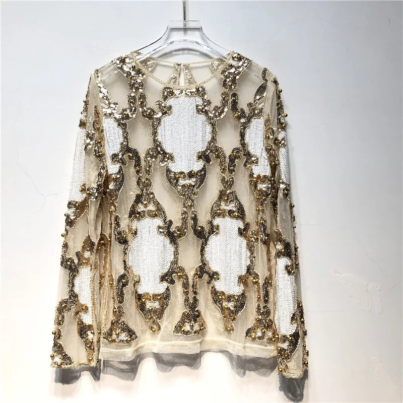 TEEK - Crystal Sequins Embroidery Lace Top TOPS theteekdotcom