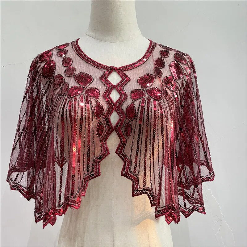 TEEK - Vintage Sequin Flapper Shawl SHAWL theteekdotcom red  