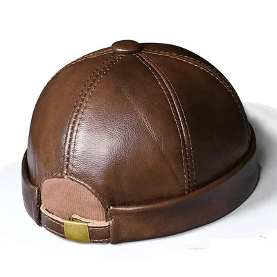 TEEK - Genuine Leather Watermelon Thin Beanie HAT theteekdotcom thick brown 21.6-22.4in/55 57cm