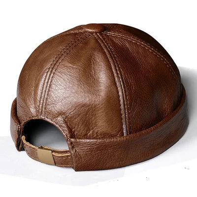 TEEK - Genuine Leather Watermelon Thin Beanie HAT theteekdotcom thin brown 21.6-22.4in/55 57cm