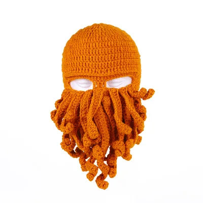 TEEK- Handmade Tentacle Crochet Bearded Beanie HAT theteekdotcom Yellow One Size 