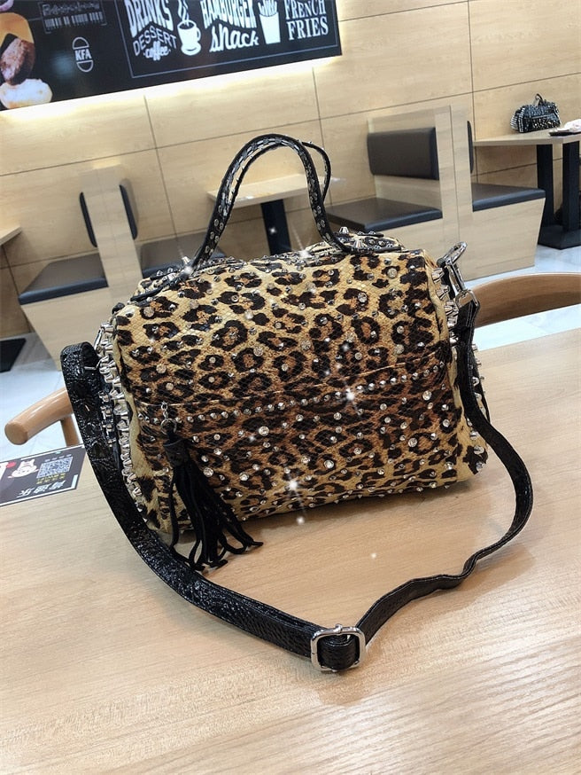 TEEK - Box Rivet Tassel Handbag BAG theteekdotcom Leopard  