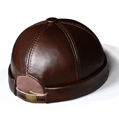 TEEK - Genuine Leather Watermelon Thin Beanie HAT theteekdotcom thick dark brown 21.6-22.4in/55 57cm