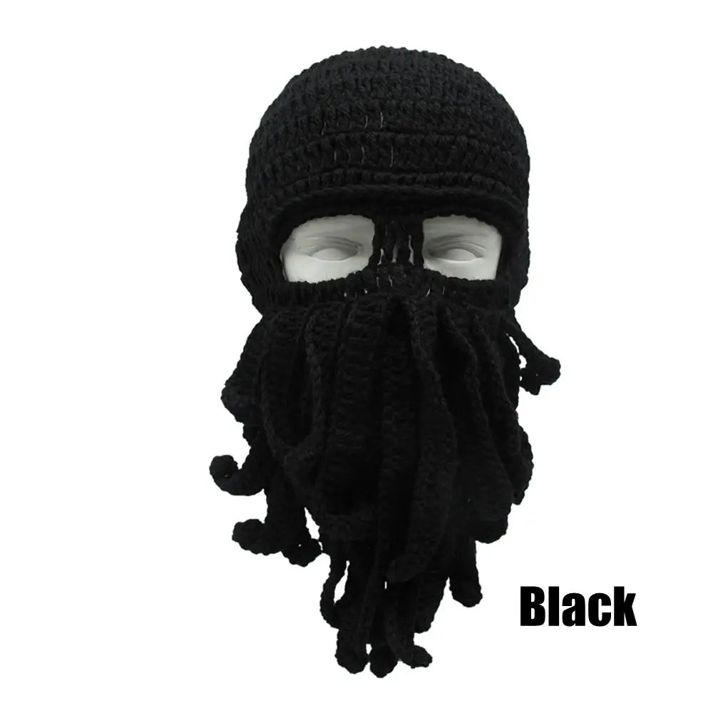 TEEK- Handmade Tentacle Crochet Bearded Beanie HAT theteekdotcom Black One Size 