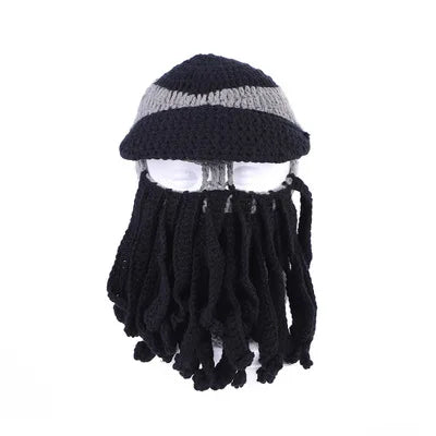 TEEK- Handmade Tentacle Crochet Bearded Beanie HAT theteekdotcom Gray Black One Size 