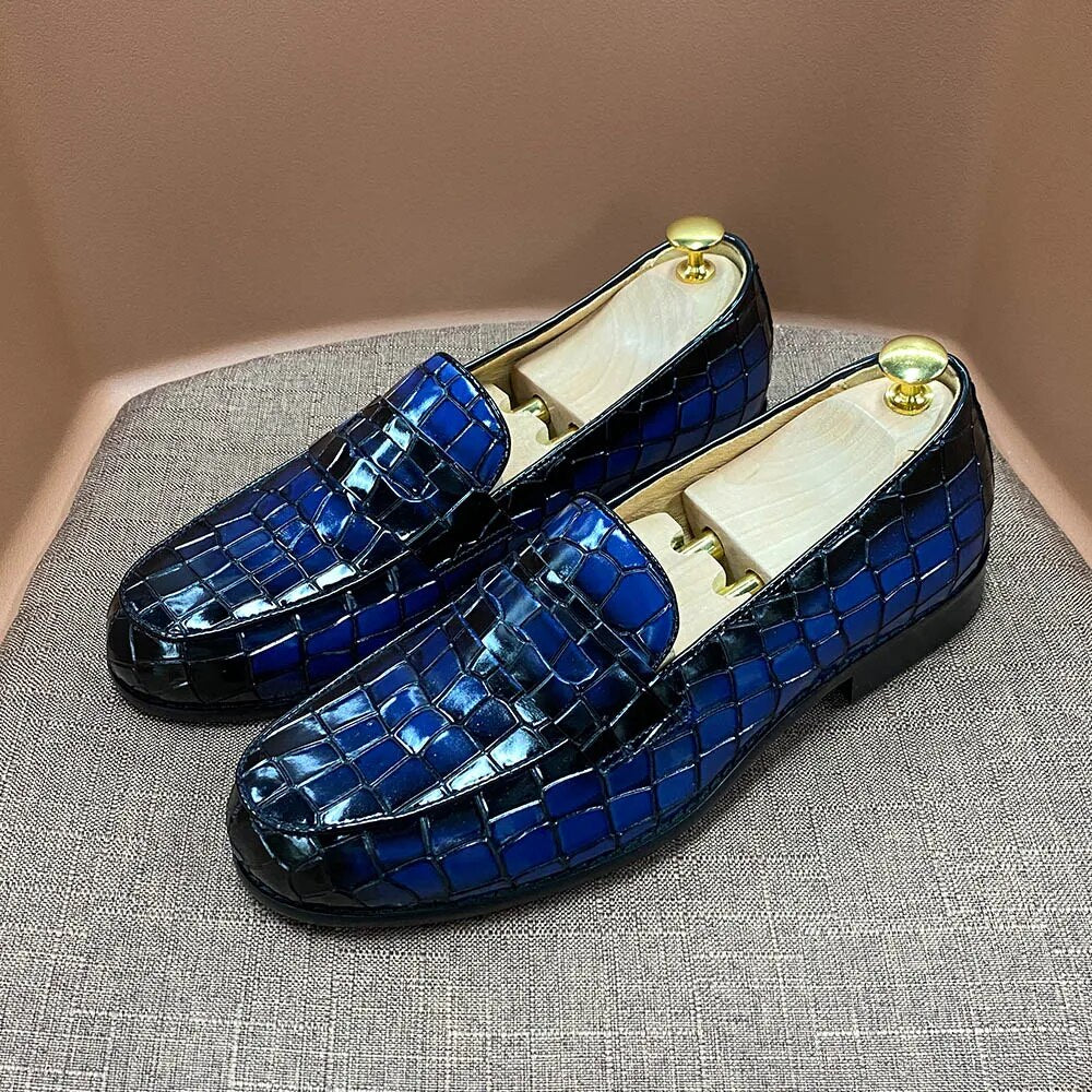 TEEK - Leather Mens Croc Style Loafers SHOES theteekdotcom Blue US 7 
