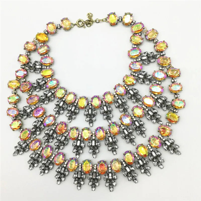 TEEK - Crystal Choker Multilayer Collar Necklace JEWELRY theteekdotcom Orange Multicolor  