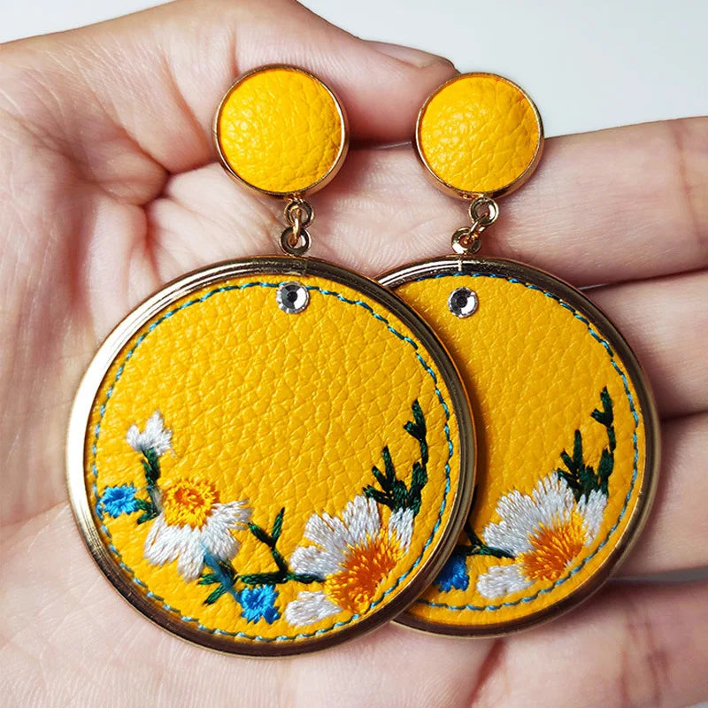 TEEK - Embroidered Flowers Round Dangle Earrings JEWELRY theteekdotcom