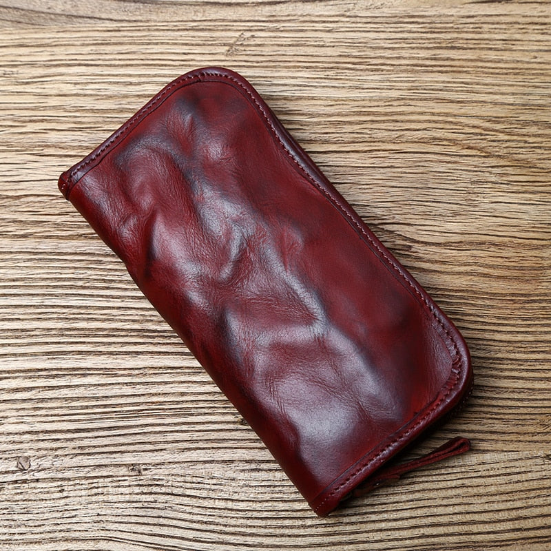 TEEK - Vintage Handmade Mens Leather Zipper Wallet BAG theteekdotcom Burgundy  