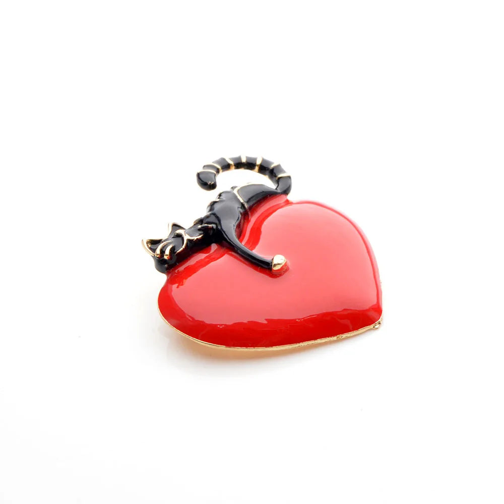TEEK - Enamel Heart And Cat Brooch JEWELRY theteekdotcom