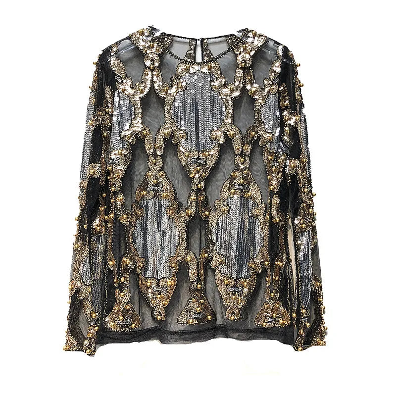 TEEK - Crystal Sequins Embroidery Lace Top TOPS theteekdotcom