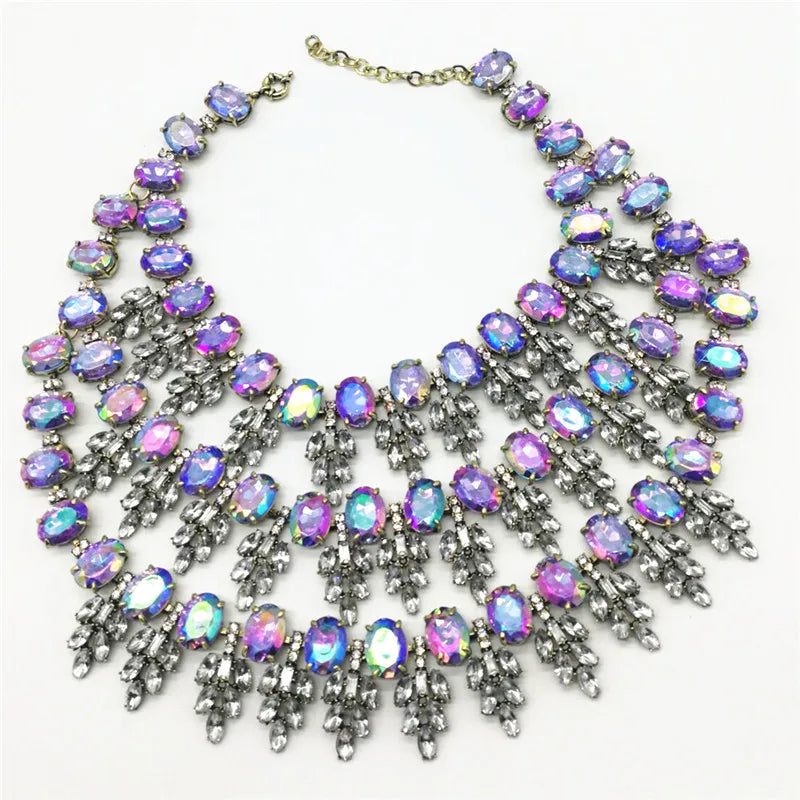 TEEK - Crystal Choker Multilayer Collar Necklace JEWELRY theteekdotcom Blue Multicolor  