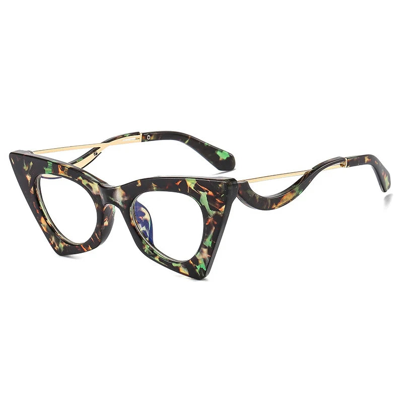 TEEK - Cat Eye Bar Clear Eyeglasses EYEGLASSES theteekdotcom C11 Green Flower  