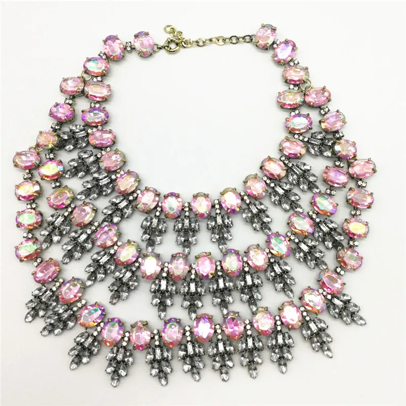 TEEK - Crystal Choker Multilayer Collar Necklace JEWELRY theteekdotcom Pink Multicolor  