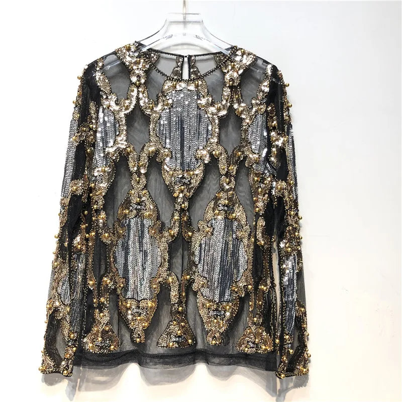 TEEK - Crystal Sequins Embroidery Lace Top TOPS theteekdotcom