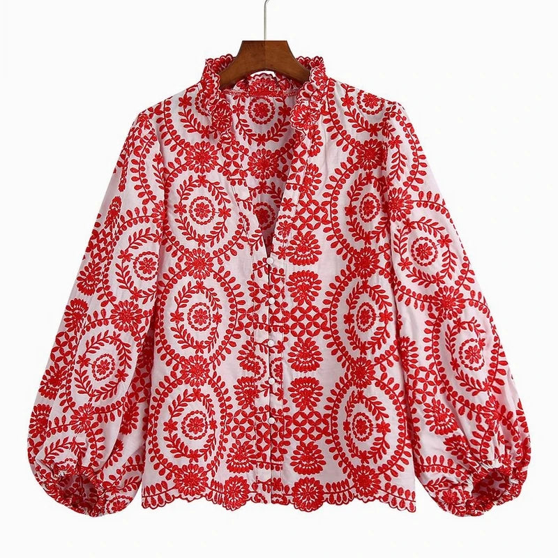TEEK - Emma Embroidered Blouse TOPS theteekdotcom Red L 