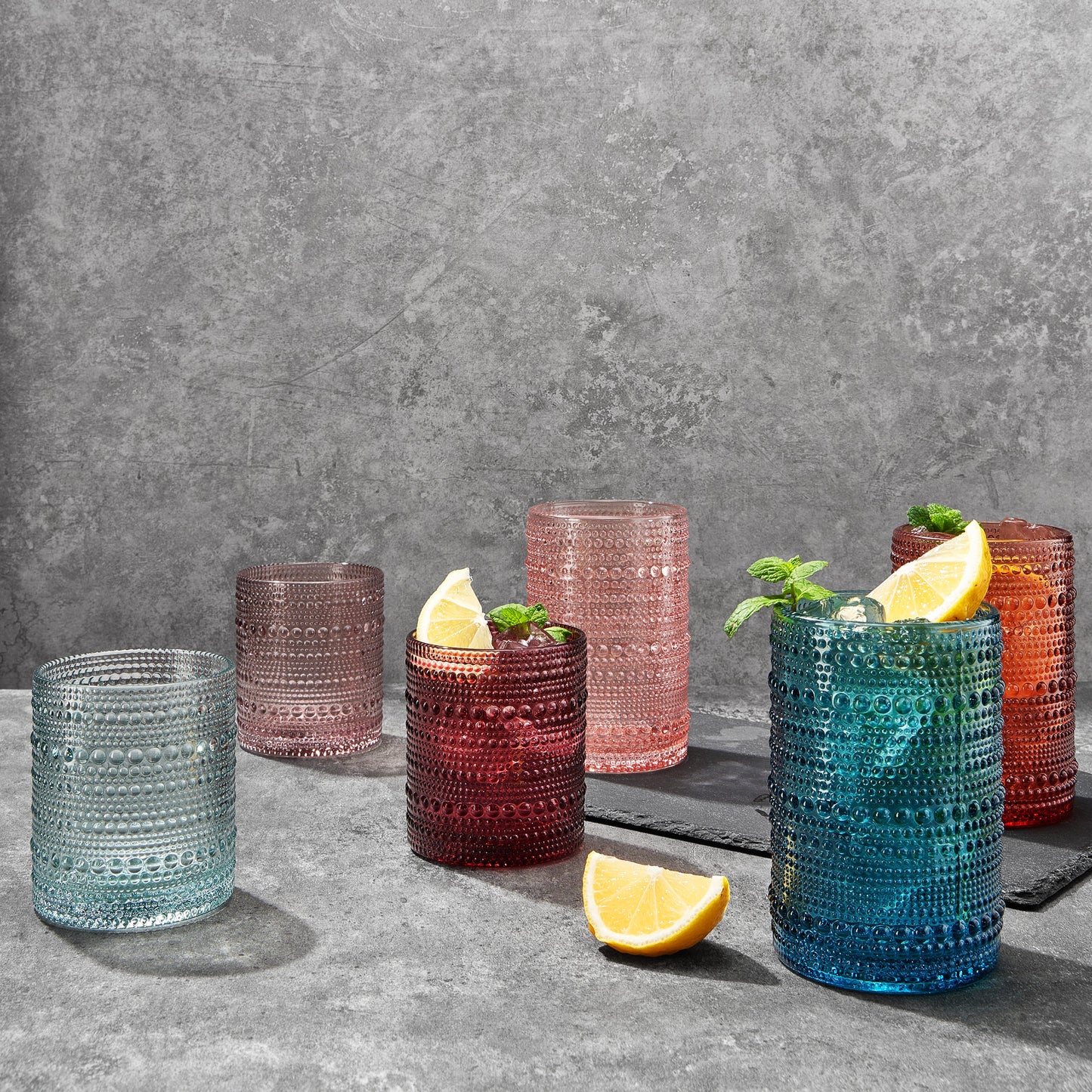 TEEK - Tonal Hobnail Highball & Lowball Glassware Set of 12 HOME DECOR TEEK KS