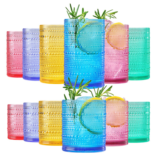 TEEK - Madrid Acrylic Hobnail Lowball & Highball Glassware Set of 12 HOME DECOR TEEK KS