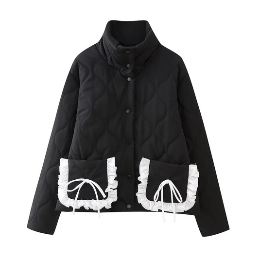 TEEK - Black Bow Tie Ruffle Trim Cotton Jacket JACKET TEEK K S  