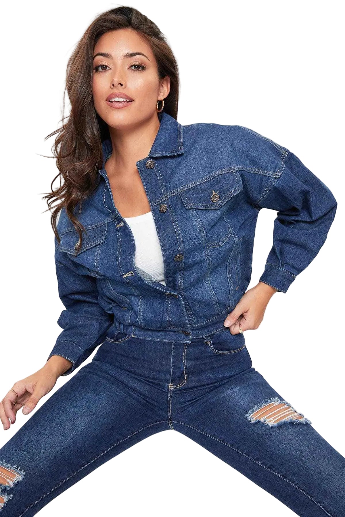 Women's 80's Style Denim With Elastic Hem Jacket