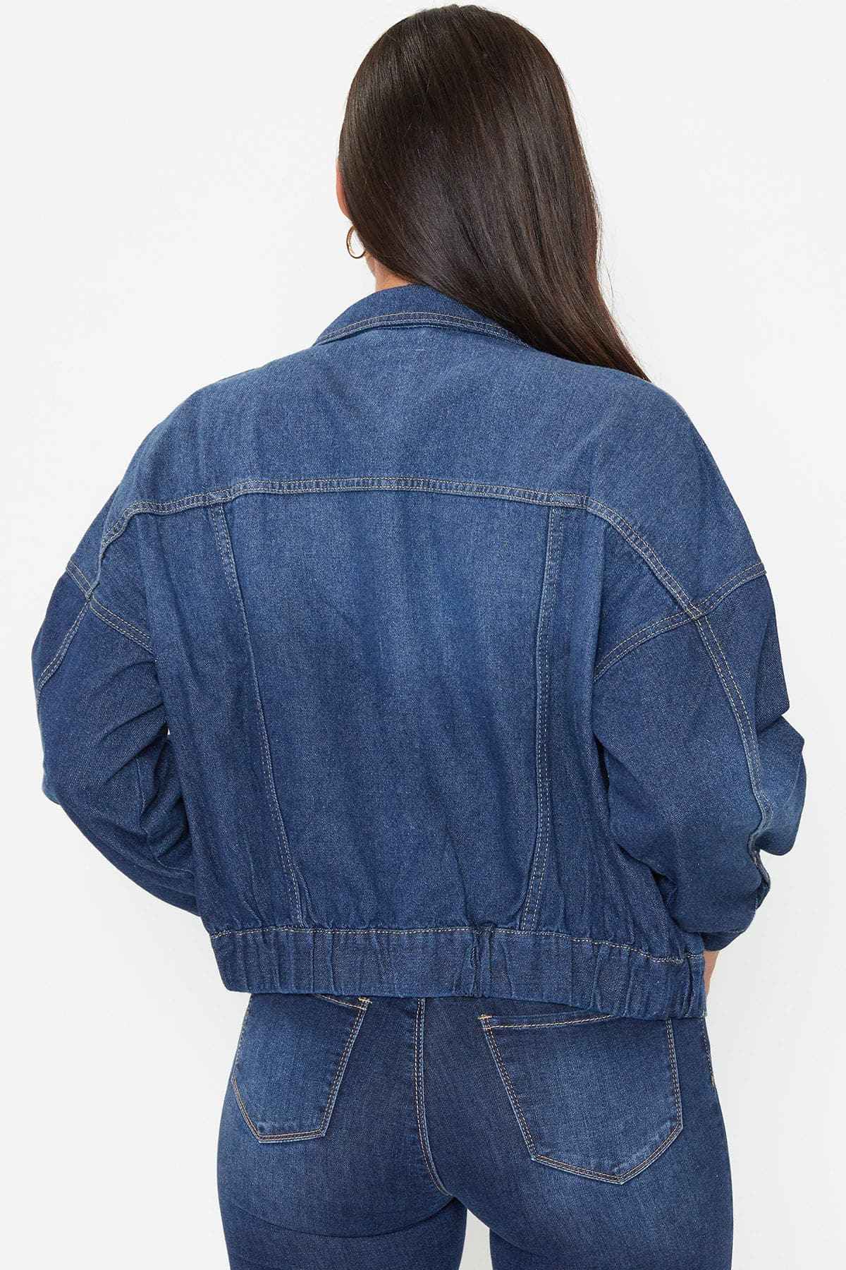Women's 80's Style Denim With Elastic Hem Jacket