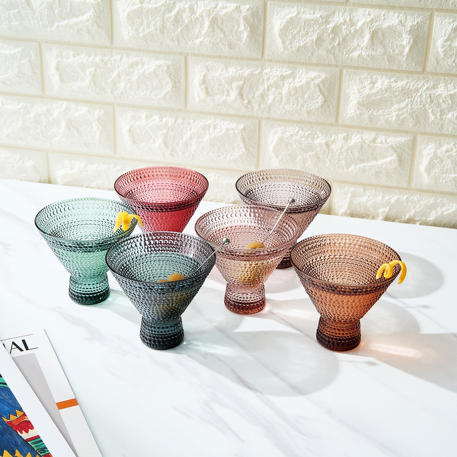 TEEK - Tonal Hobnail Martini Cocktail Glassware Set of 6 HOME DECOR TEEK KS