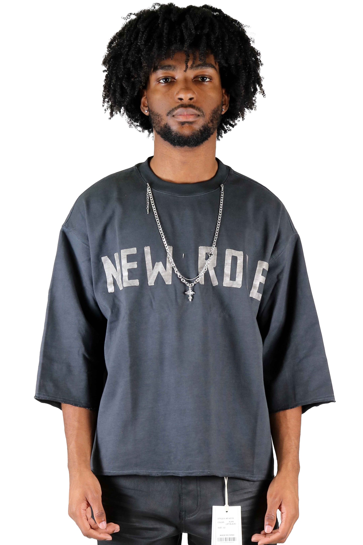 AVOYA S/N Jersey 3/4 Sleeve Crop Top Tee with Detachable Necklace Men's Tee Love to Kleep