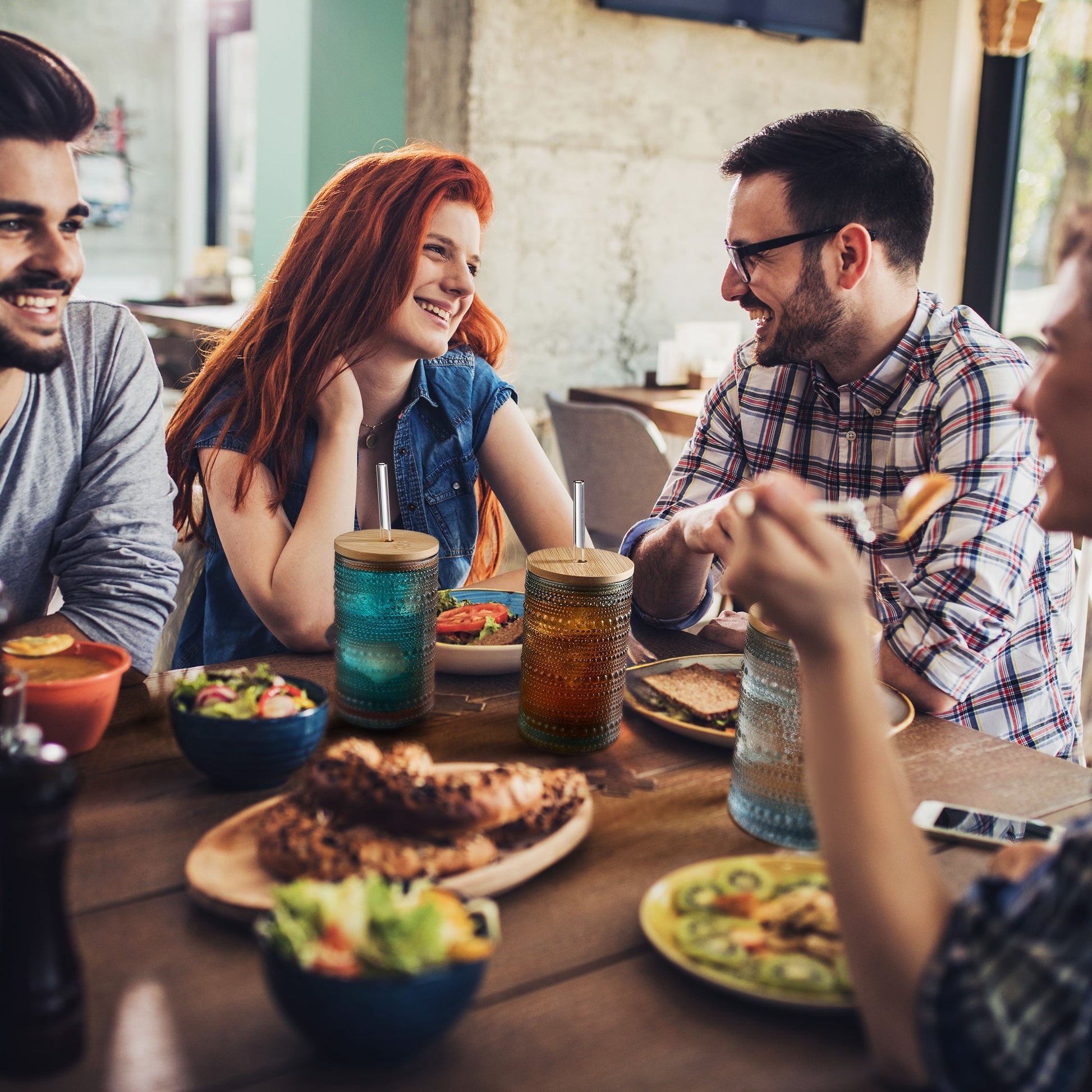 TEEK - Tonal Hobnail Highball Lid Glass Straw Glassware Set of 6 HOME DECOR TEEK KS
