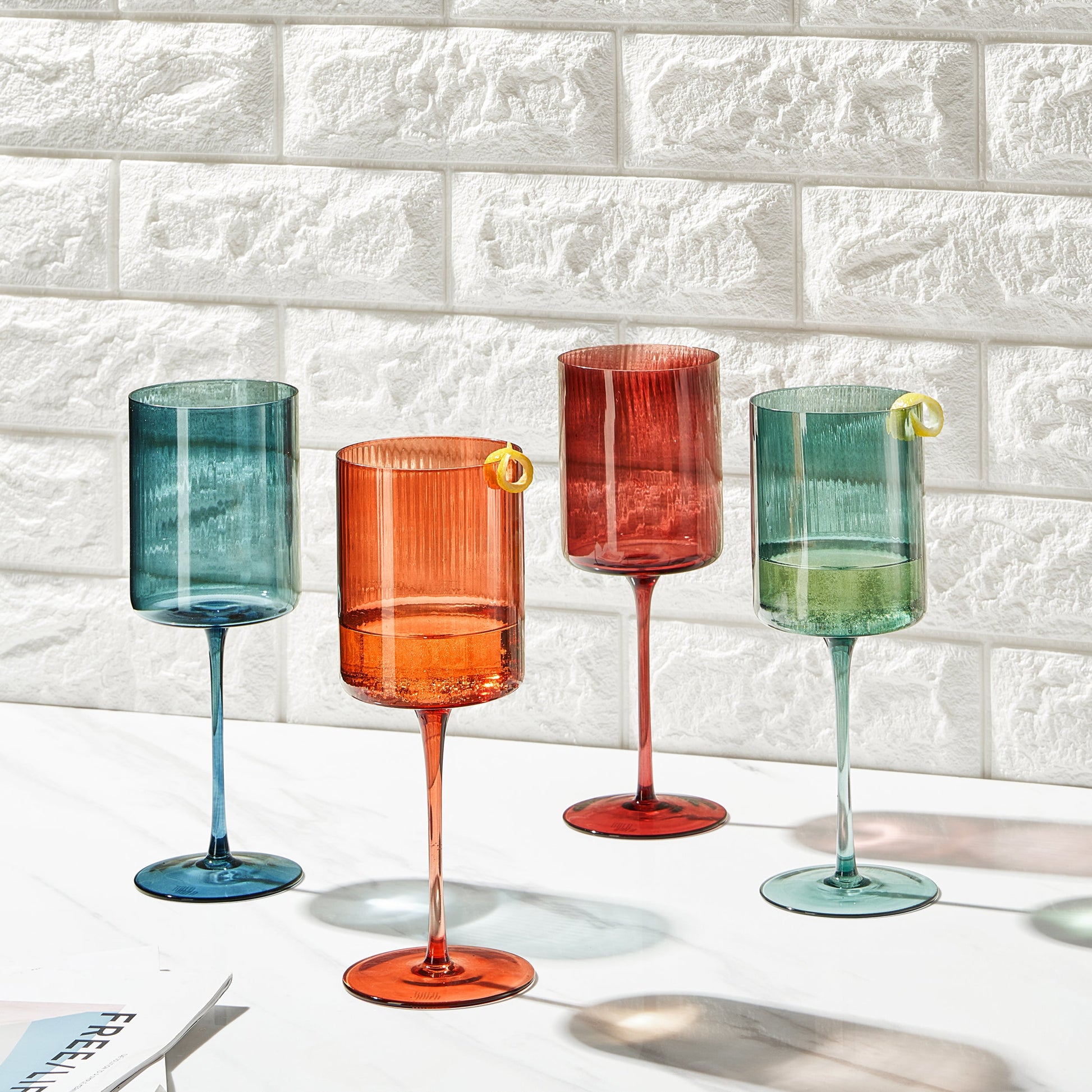 TEEK - Tonal Ribbed Stemmed Wine Glassware Set of 4 HOME DECOR TEEK KS