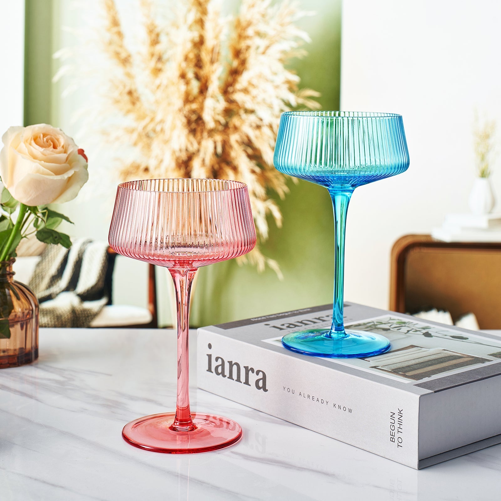 TEEK - Como Champagne Coupe Cocktail Glasses, Pastel Set HOME DECOR TEEK KS