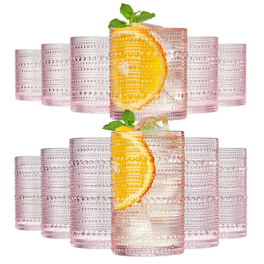 TEEK - Monet Hobnail Highball & Lowball Glassware Set of 12 Pink HOME DECOR TEEK KS