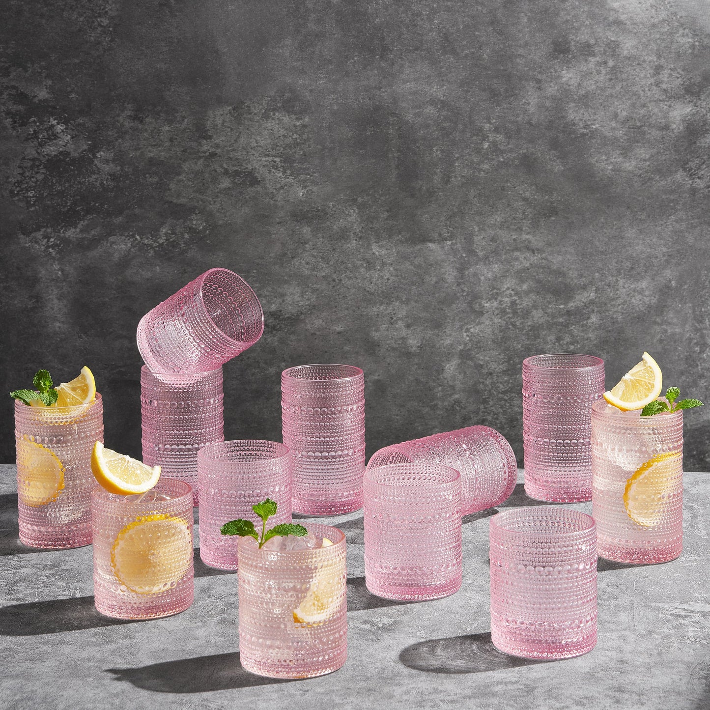 TEEK - Monet Hobnail Highball & Lowball Glassware Set of 12 Pink HOME DECOR TEEK KS