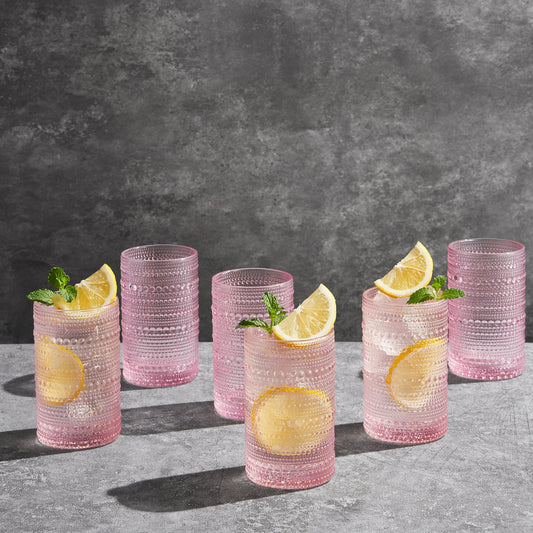 TEEK - Monet Hobnail Highball Glassware Set of 6 Pink HOME DECOR TEEK KS