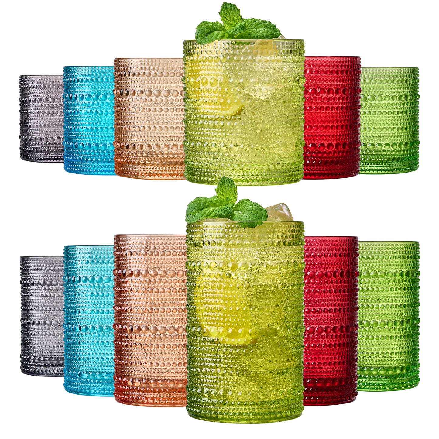 TEEK - Fortuna Hobnail Lowball & Highball Glassware Set of 12 HOME DECOR TEEK KS