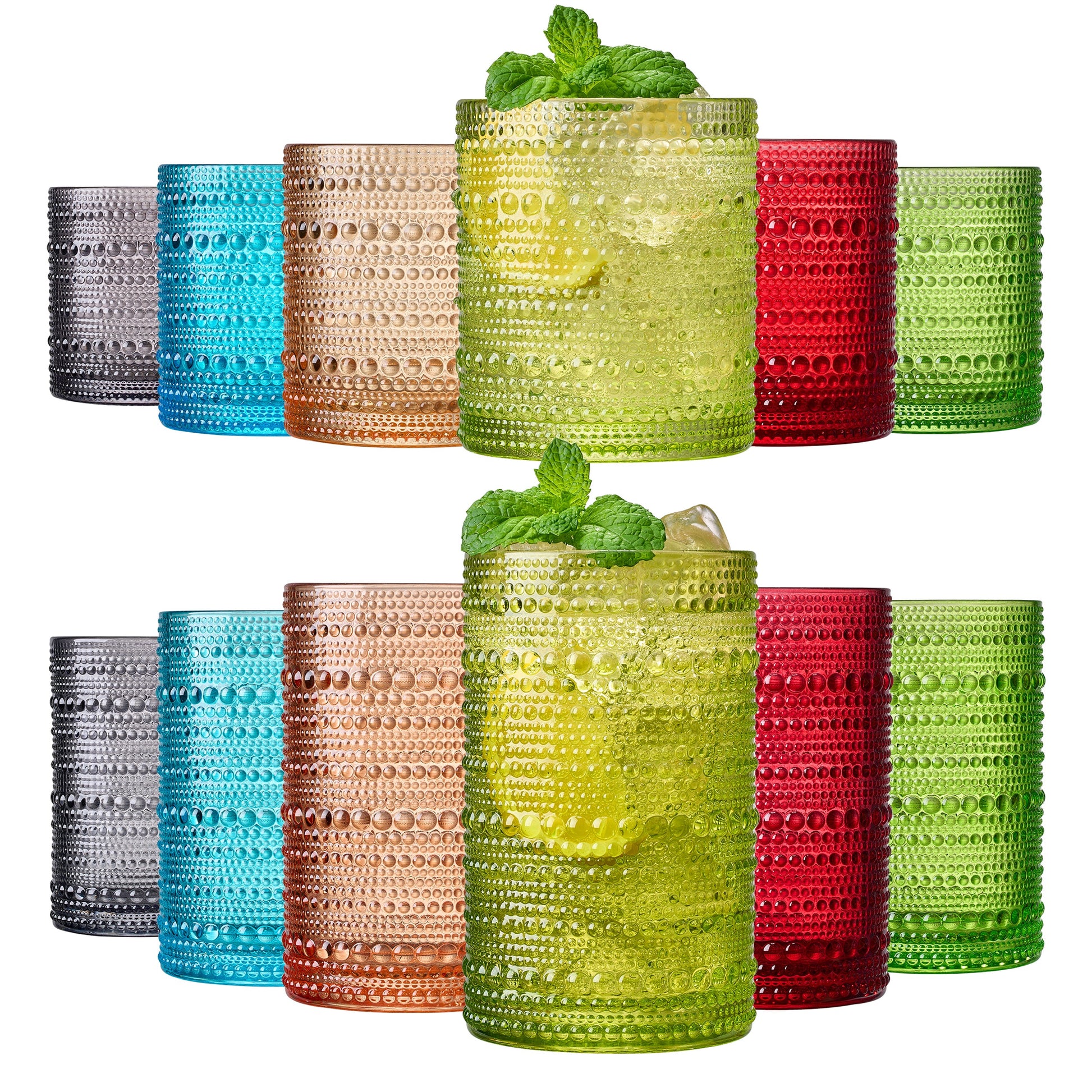 TEEK - Fortuna Hobnail Lowball & Highball Glassware Set of 12 HOME DECOR TEEK KS