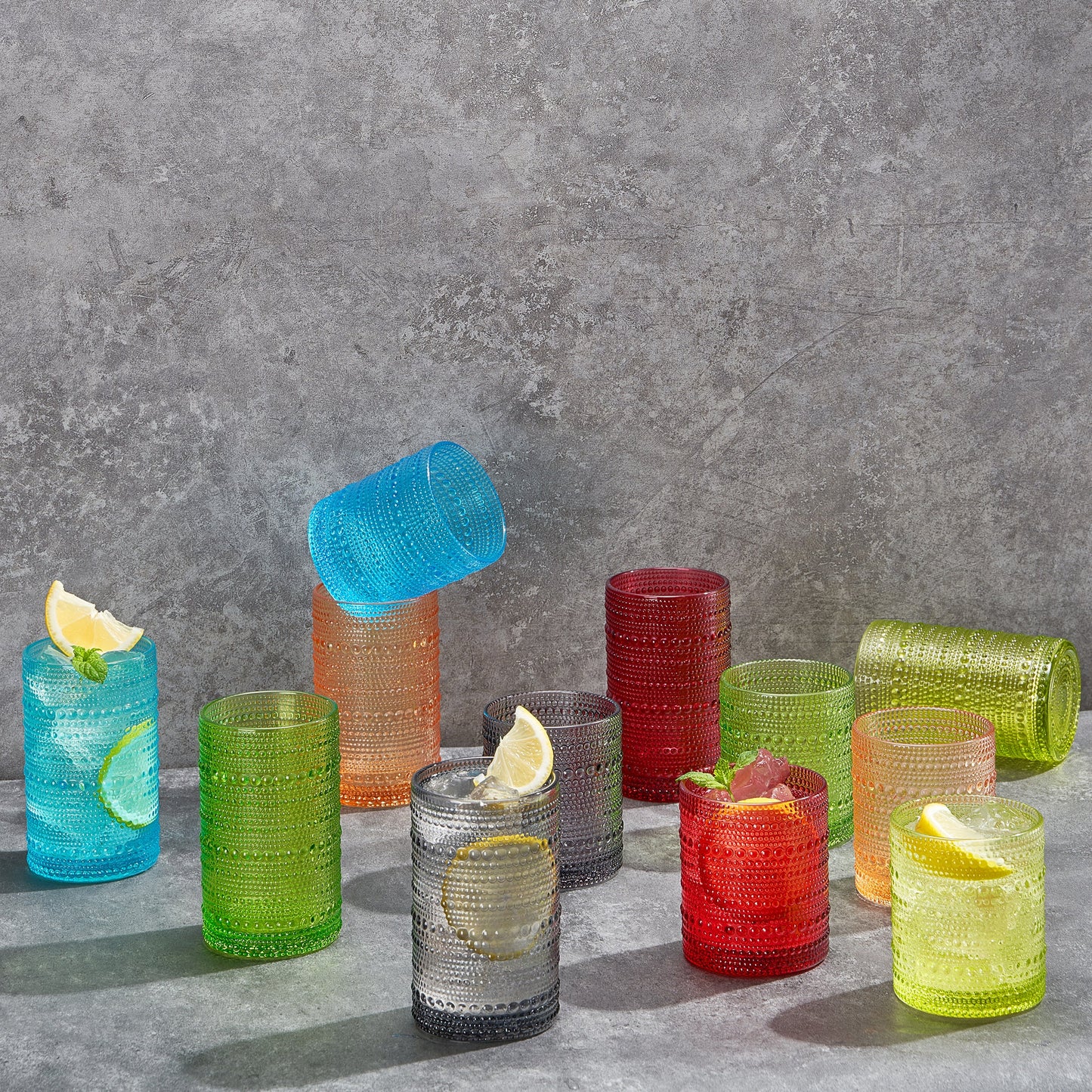 TEEK - Fortuna Hobnail Lowball & Highball Glassware Set of 12 HOME DECOR TEEK KS