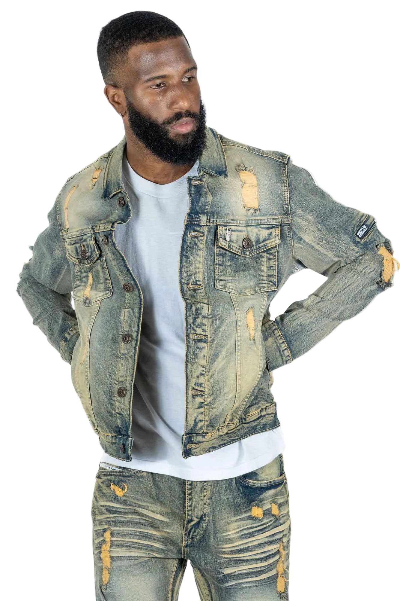 M1079 Moreli Denim Jacket - Dirt Denim Sets Makobi Jeans USA