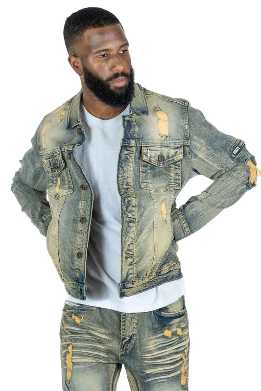 M1079 Moreli Denim Jacket - Dirt Denim Sets Makobi Jeans USA