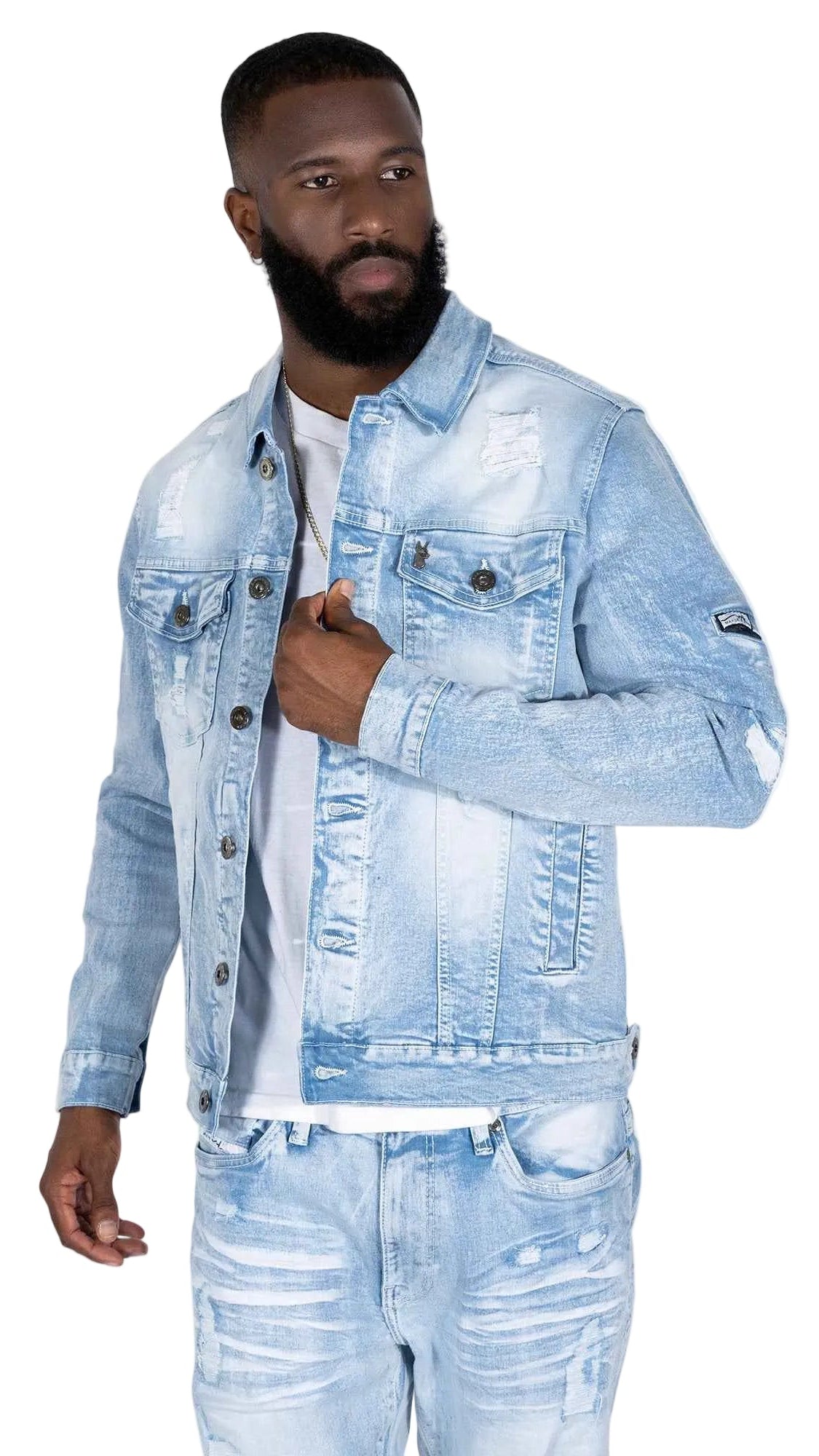 M1079 Moreli Denim Jacket - Light Wash Denim Sets Makobi Jeans USA