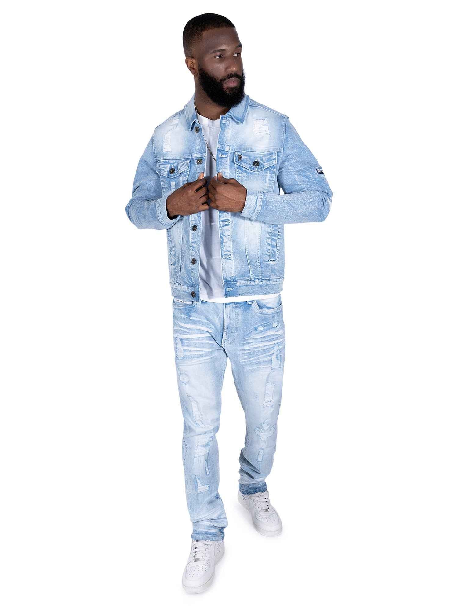 M1079 Moreli Denim Jacket - Light Wash Denim Sets Makobi Jeans USA