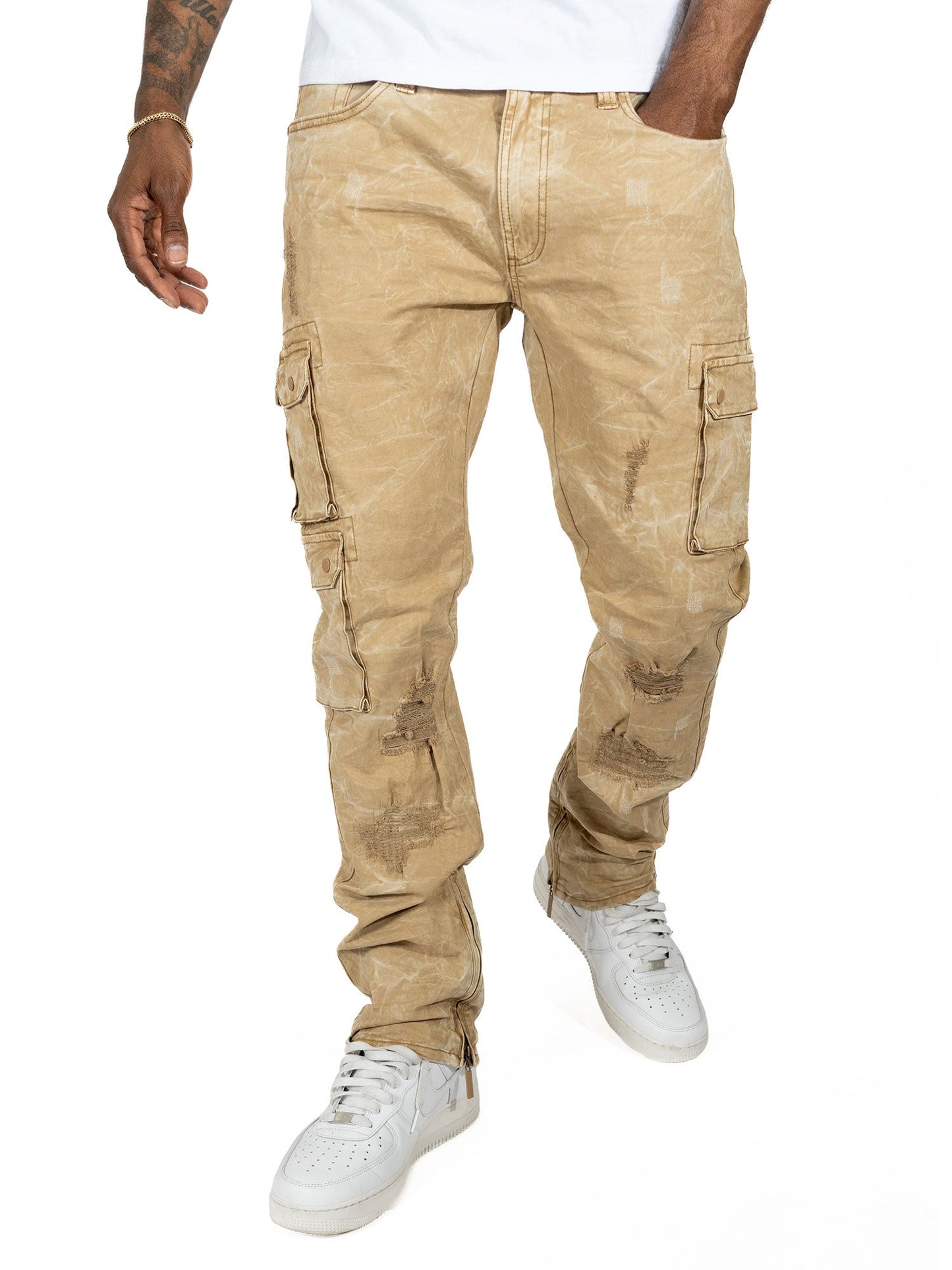 TEEK - M1737 Berteli Acid Cargo Pants - Mocha JEANS TEEK MJ