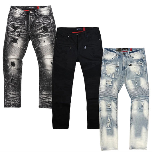 Jeans | M1786 Prado Biker Jeans Set of 3 JEANS Makobi Jeans USA BLACK|JET BLACK|LIGHT WASH 30/32