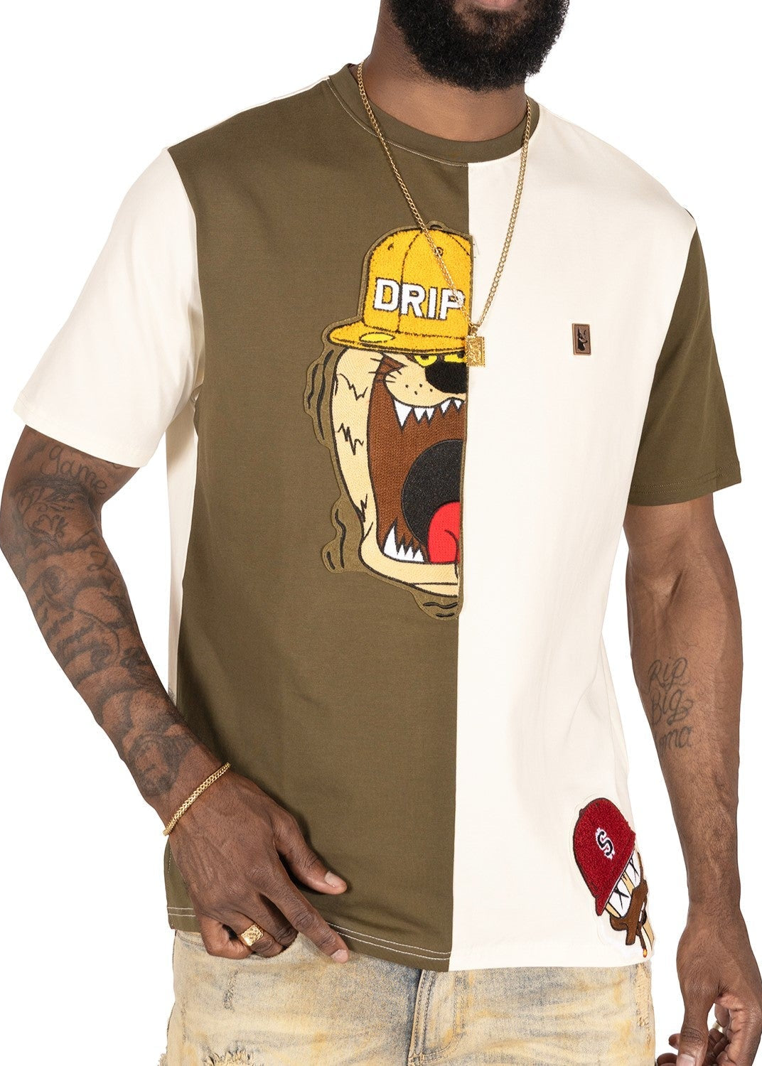 TEEK - M184 Makobi DRIP TAZ Tee - OLIVE TOPS TEEK MJ OLIVE S