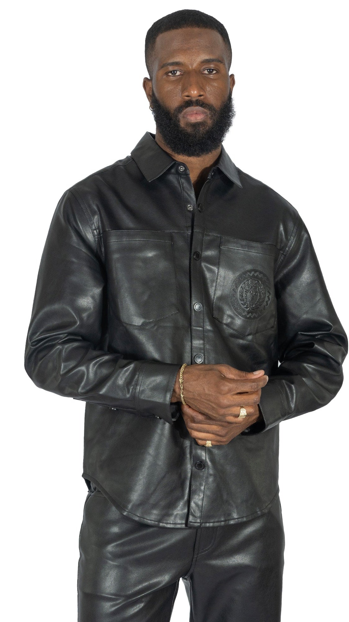 TEEK - Black M1867 Romano Vegan leather Button-Down Shirt TOPS TEEK MJ