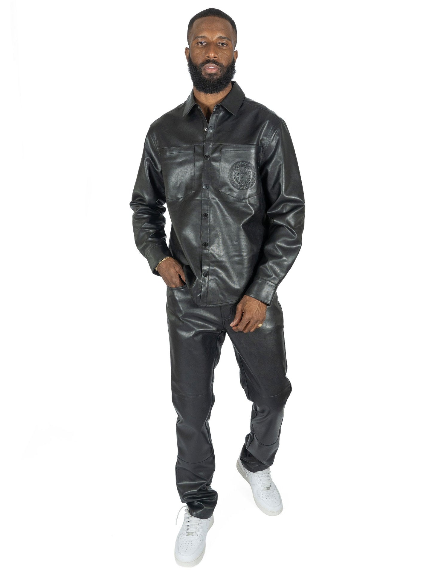 TEEK - Black M1867 Romano Vegan leather Button-Down Shirt TOPS TEEK MJ