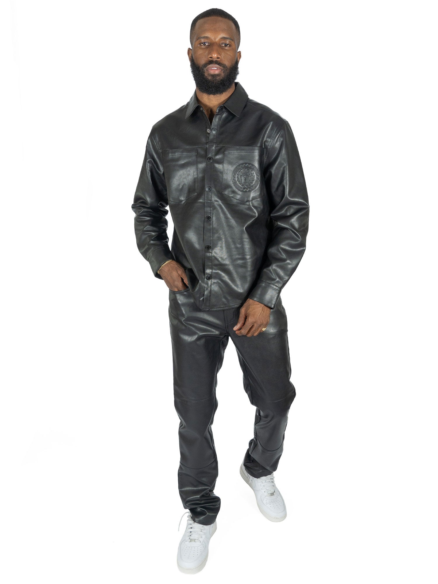 TEEK - Black M1867 Romano Vegan leather Button-Down Shirt TOPS TEEK MJ